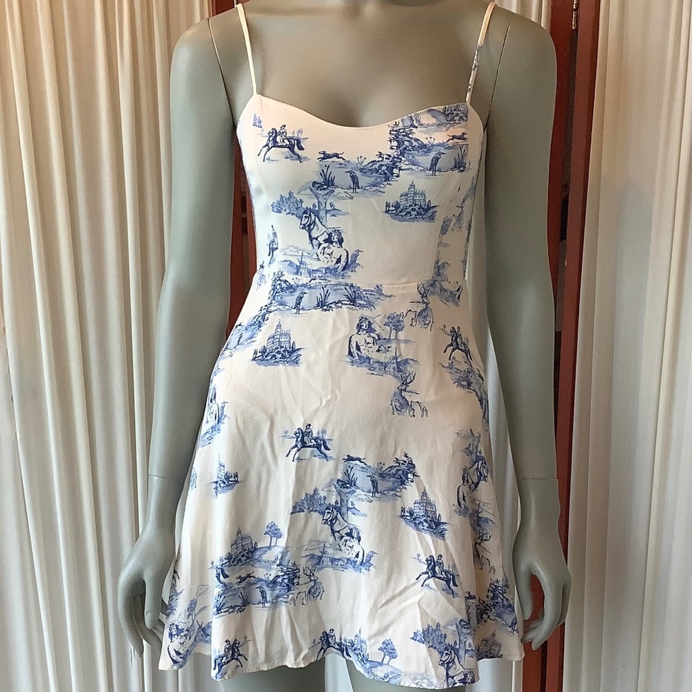 Sunday Best Mini Dress Fit & Flare Blue White Print Size 4